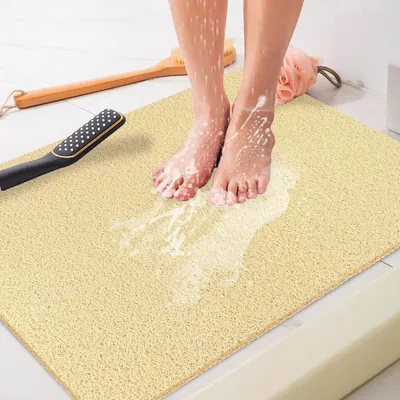 Produktbild von Duschmatte rutschfest 80x100 cm Beige mit Ablauflöchern PVC-Luffa Massage Schnell trocknend