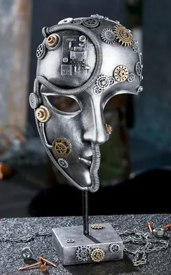 Steampunk-Gesichtsmaske aus Kunstharz, silber, 35,5 cm
