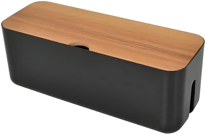 Produktbild von PolkaHome® Kabelmanagement-Box Organizer, groß mit Holzdeckel für Schreibtisch, Steckdosenleisten, lose Kabel, 29,5 x 11,4 x 11 cm