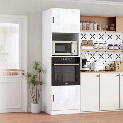 Produktbild von TWSOUL Mikrowellenumbauschrank mit Backofenfach, platzsparender Hochschrank 60x57,2x207 cm Küchenbuffet mit viel Stauraum, kippsicher & funktional,B