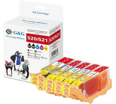 Zdjęcie produktu dla Kompatybilne wkłady atramentowe PGI-520 / CLI-521 do drukarek Canon, zestaw 5 sztuk (CMYK)