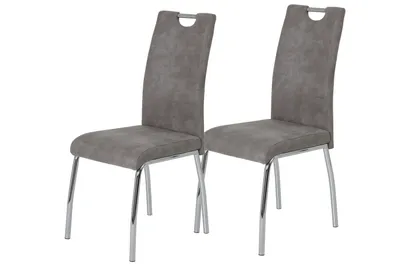 Produktbild von Hela Tische, 2er Set Esszimmerstuhl, Vierfußstuhl Susi - Bezug Vintage Grau - Lehne mit Griff - Rundrohr Metallgestell verchromt - 120kg belastbar