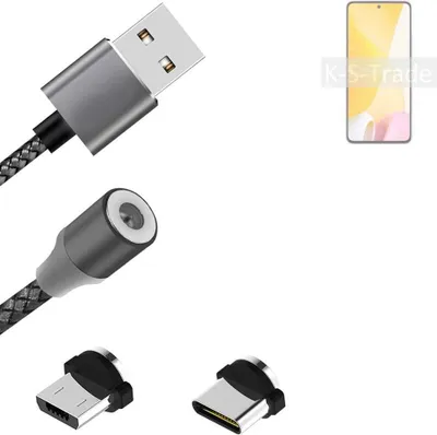 Produktbild von K-S-Trade Hochwertiges Magnet-Lade-kabel Sync-Kabel Daten-Kabel für Xiaomi 12 Lite mit USB-Typ-C-Anschluss und Micro-USB-Anschluss 2A bis zu 480mbps