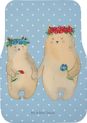 Produktbild von Mr. & Mrs. Panda Automatte Bären mit Blumenkranz - Blau Pastell - Geschenk, Muttertag, Kinder, Auto-Fußmatte, Familie, Auto Teppich, Autoteppich, Family, Mama, Fußmatte