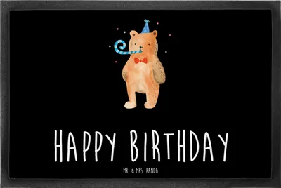 Produktbild von Mr. & Mrs. Panda Bodenvorleger Bär Geburtstag 60 x 90 cm - Schwarz - Geschenk, Happy Birthday, Teddy, Alles Gute, Schmutzmatte, Glückwunsch, Gummimatte, Fußabtreter