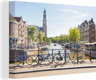 Produktbild von OneMillionCanvasses® - Leinwandbilder - 150x100 cm, Amsterdam - Fahrrad - Gracht, Wandbilder Kunstdruck Wanddekoration