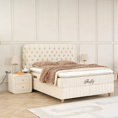 Produktbild von Boxspringbett 140 x 200 Comfort Betten mit Matratze inkl. Topper Stauraumbett 140x200 Boxbett 140x200 Doppelbett 140x200 Beige, KI-generiertes Bild