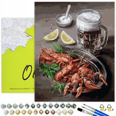Image de Oh Art ! Peinture par numéros avec cadre 40x50 - Bière & écrevisses au citron - Nature morte nourriture & boisson - Kit complet avec peinture acrylique et pinceau