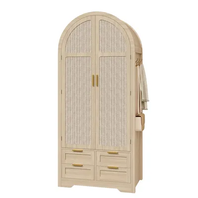 Produktbild von Moderner Kleiderschrank mit gebogenen Türen, großzügiger Stauraum, mit Kleiderstange und Schubladen, r Kleiderschrank, für Schlafzimmer und Eingangsbereich