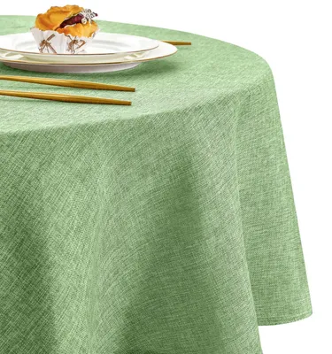Productafbeelding van Ronde tafelkleed, diameter 160 cm, weerbestendig, afwasbaar, linnenlook, polyester, groen