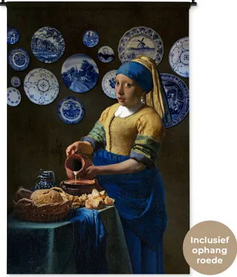 Produktbild von MuchoWow® Wandteppich Wandbehang Das Mädchen mit dem Perlenohrring - Milchmädchen - Vermeer 120x180 cm Tapisserie Dekoration Wandtuch - Schlafzimmer - Dekorationen für das Haus