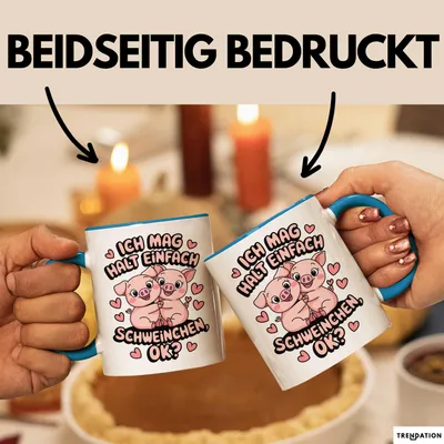 Produktbild von Schweinebauer Schweine Tier Tasse Geschenk Lustige Geschenkidee Spruch Ich Mag Halt Einfach Schweinchen Ok (Blau)