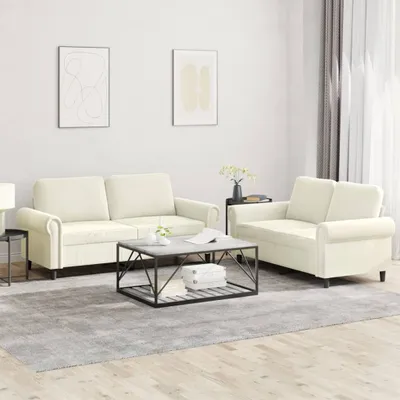 Produktbild von Design 2-tlg. Sofagarnitur mit Kissen Creme Samt, Schlafsofas 2024 Neu