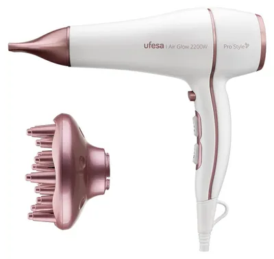 Zdjęcie produktu dla Ufesa 60306078, Prąd przemienny, Różowy, Biały, Kółko do wieszania, 1,9 m, 2200 W, 283 mm