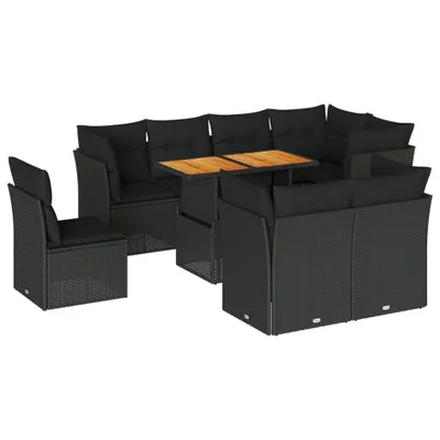 Produktbild von 9-tlg. Garten-Sofagarnitur mit Kissen Schwarz Poly Rattan