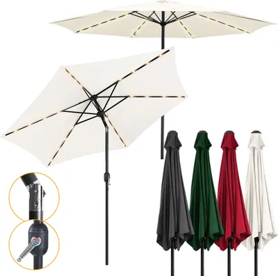 Zdjęcie produktu dla Parasol Hengda Ø2,7 m z oświetleniem LED, obracany o 360°, parasol tarasowy, parasol typu „ampel”, parasol targowy, parasol plażowy – z oświetleniem LED – beżowy