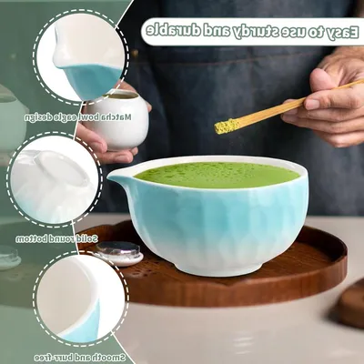 Elegante keramische Matcha-Schale von 500 ml mit Ausguss, ideal für Desserts, Tee und Salate, leicht zu reinigen und perfekt
