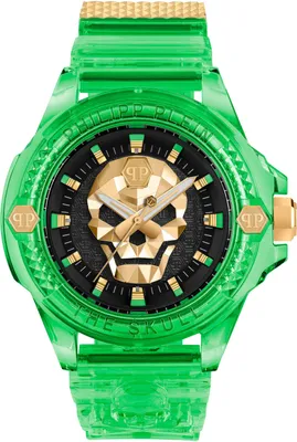 Zdjęcie produktu dla Philipp Plein PWWAA0924 THE $KULL SYNTHETIC czarno-zielony silikonowy zegarek męski NOWOŚĆ