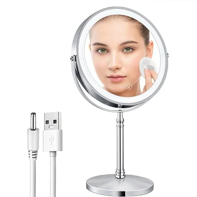 Produktbild von Kosmetikspiegel, 8” Schminkspiegel mit Beleuchtung, 1X/10X Vergrößerungsspiegel, 360 Drehbar, 3 Farbtemperaturen, Spiegel mit Ständer