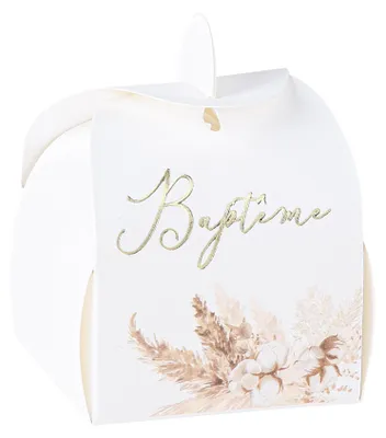 Produktbild von 10 Gastgeschenk-Boxen Taufe Pampasgras Baumwolle Karton 5x7cm -