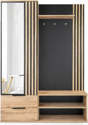 Produktbild von Garderobenschrank Lago, Flurgarderobe 140 x 200 x 40 cm, Kompaktgarderobe mit Tür, Spiegel, Regalen, Schuhschrank