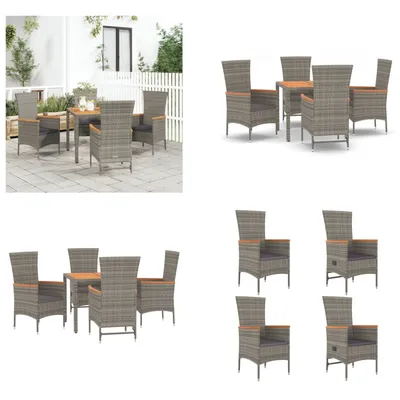 Image de vidaXL 5 pcs. Salon de jardin avec coussins Gris Poly Rotin - Salon de jardin - Salon de jardin - Salon Terrasse