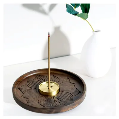 Produktbild von Räucherstäbchenhalter aus Holz mit Ascheauffangschale für Heimdekoration, Meditation und Yoga