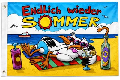 Produktbild von Flagge Endlich wieder Sommer 90 x 150cm, Stoffgewicht ca. 100 g/m² -Fahne- Hissfahne- Hissflagge - Sturmflagge -zum hissen - - keine billige Chinaqualität