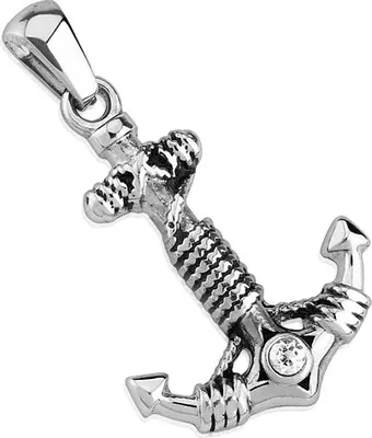 Produktbild von Edelstahl Anhänger Halskette Anker Anchor Zirkonia Seil Lederkette Herren Damen Autiga® silber-nur-anhänger
