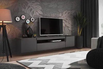 Produktbild von TV Kommode Lowboard Nesto Schwarz Matt Wohnzimmer Fernsehschrank Mediawand 10 (Graphit Matt+Graphit Matt)