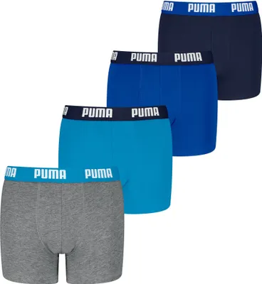 Produktbild von PUMA Jungen Boxer Shorts, 4er Pack - Everyday Basic Boxers ECOM 4P, Baumwollmischung, Logo Blau/Grau 134-140