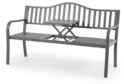 Obrázok produktu pre Záhradná lavica Relaxdays so sklopným stolíkom, 3-miestna, oceľová, záhradná lavica, VxŠxH: 90 x 150 x 57,5 cm, antracitová