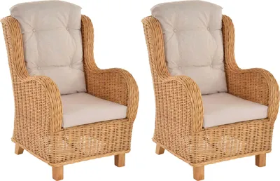 Zdjęcie produktu dla KRINES HOME Zestaw/2 Ekskluzywny fotel do czytania Birmingham wygodny fotel rattanowy zestaw mebli rattanowych fotel rattanowy (miodowy)