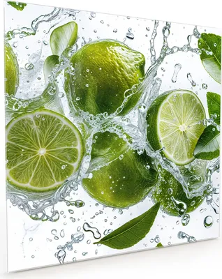 Produktbild von Küchenrückwand Spritzschutz Glas mit Motiv Spritzige Limetten 40 x 40 cm