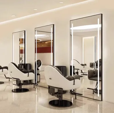 Produktbild von Bedienplatz Friseur Barber Kosmetik mit LED-Spiegel 200x80 PRO Schwarz