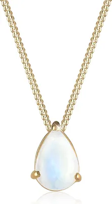 Produktbild von Damen Halskette aus 925 Sterling Silber mit naturbelassenem Mondstein Tropfen-Anhänger und zarter Kette