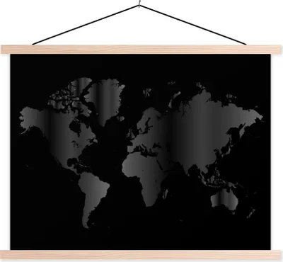 Produktbild von MuchoWow® Textilposter Weltkarte - schwarz und weiß 40x30 cm mit holzfarbenen Rahmen - Bilder