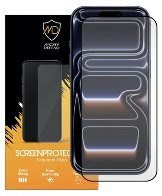 Productafbeelding van MobyDefend Screenprotector - Geschikt voor iPhone 17 Pro - Screensaver Met Zwarte Randen - Gehard Glas