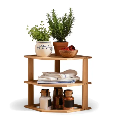 Produktbild von LS-LebenStil Küchenregal Eckregal Holz 27cm Stehendes Aufbewahrungsregal für Arbeitsplatte Küche Bad Gewürzregal über Eck Dekoregal Gewürze Organizer