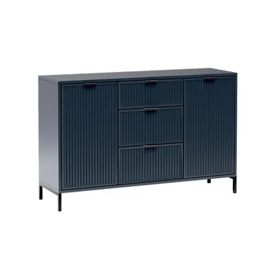 Produktbild von Kommode LINNA LS-2 - mit Geriffelter Front, 2 Türen und 3 Schubladen, Farbe: Indigo