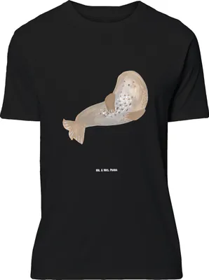 Produktbild von Mr. & Mrs. Panda Tshirt Robbe Lachen - Schwarz - Geschenk, Shirt XXL, Strand, T-Shirt, Nordsee, Robben, Meerestier, Oversize, Übergröße, Lustige Sprüche, Ostsee