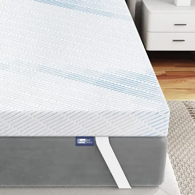 Immagine prodotto di Topper per materasso in gel memory foam, 120x200 cm, 7,6 cm di altezza, adatto a materassi con rigidità H2 e H3, in bambù traspirante, colore bianco