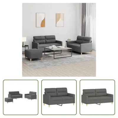 Produktbild von The Living Store 3-tlg. Sofagarnitur mit Kissen Dunkelgrau Stoff