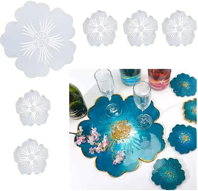 Produktbild von DIY Silikonformen Gießform Set,6 Stück Blüte Unregelmäßige Untersetzer Silikonform Resin Mold Gießformen,Silikonformen Epoxidharz für Home Decoration Kunsthandwerk,Tischweinschale