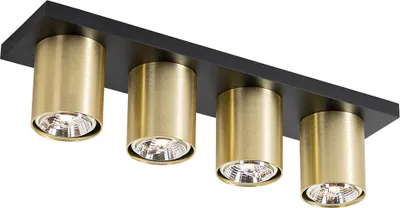 Produktbild von QAZQA - Modern Moderner Deckenstrahler schwarz mit Gold I Messing 4-flammig Spotbalken-flammig – Tubo I Wohnzimmer I Schlafzimmer - Aluminium Länglich - LED geeignet GU10