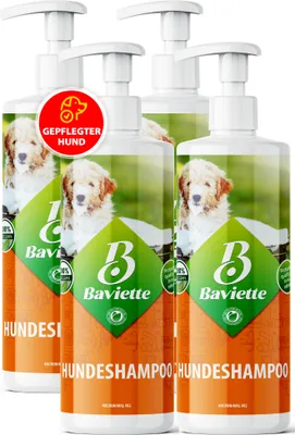 Produktbild von BAVIETTE Hundeshampoo 4x500 ml – mildes Shampoo mit Mikroorganismen für empfindliche Hundehaut & Fellpflege, geruchlos