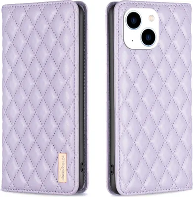 Image de Étui en cuir pour iPhone 15, étui élégant en cuir avec fentes pour cartes et support violet
