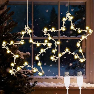 Productafbeelding van 2 kerstverlichtingen voor raam, kerstdecoratie, LED raamdecoratie, kerstlampjes, kerster