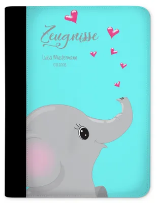 Produktbild von Zeugnismappe, Dokumentenmappe, Ordner A4, Elefant Türkis mit Klarsichthüllen