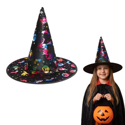 Imagen del producto de Sombrero de bruja para niños, color , con motivos de Halloween, talla única, ideal para fiestas de disfraces